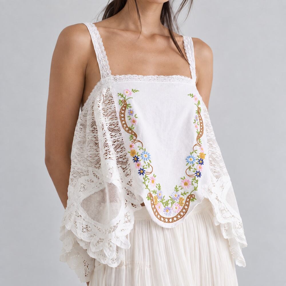 Free People Chloe Embroidered Tank Top Womens XS Linen/Cotton Sleeveless NWT
